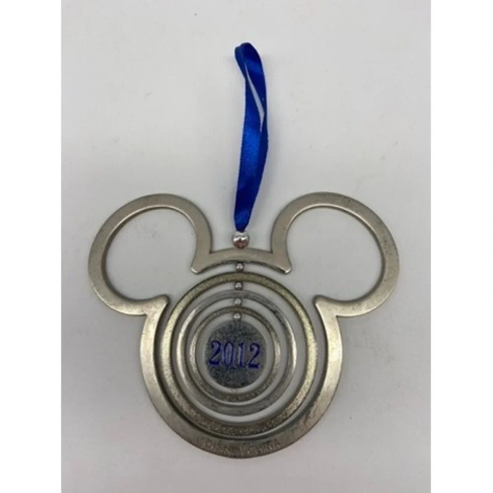 Disney 2012 Mickey Mouse Nested Circles Ornament Blue Ribbon Hanging‎ Charm